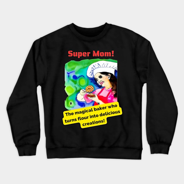 Super Mom: The magical baker who turns flour into delicious creations! Crewneck Sweatshirt by HappyWords